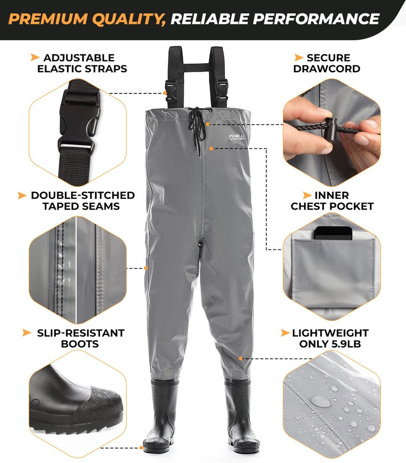 Foxelli Chest Waders - 2-ply Nylon/PVC Waterproof Lightweight Fishing Waders for Men & Women with Boots - Image 4
